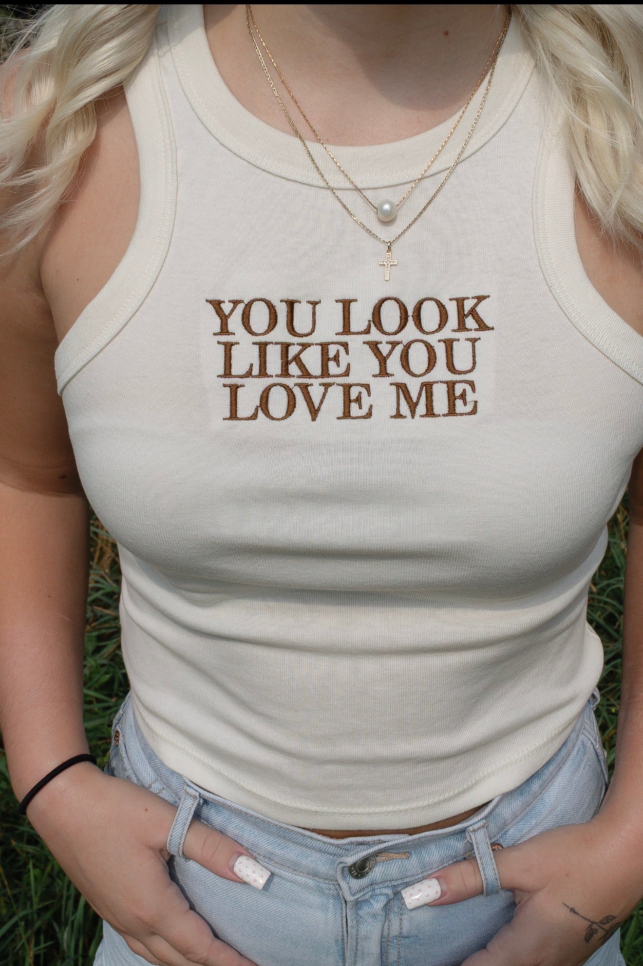 You Look Like You Love Me Ribbed Racerback Tank – Cream